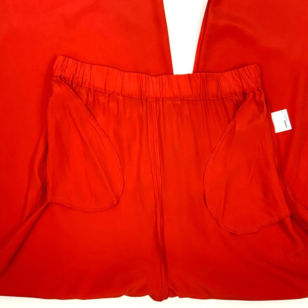 Les Copains Italy Scarlet Red Wide Leg Silk Palazzo Pants Size 8 - Picture 16 of 16